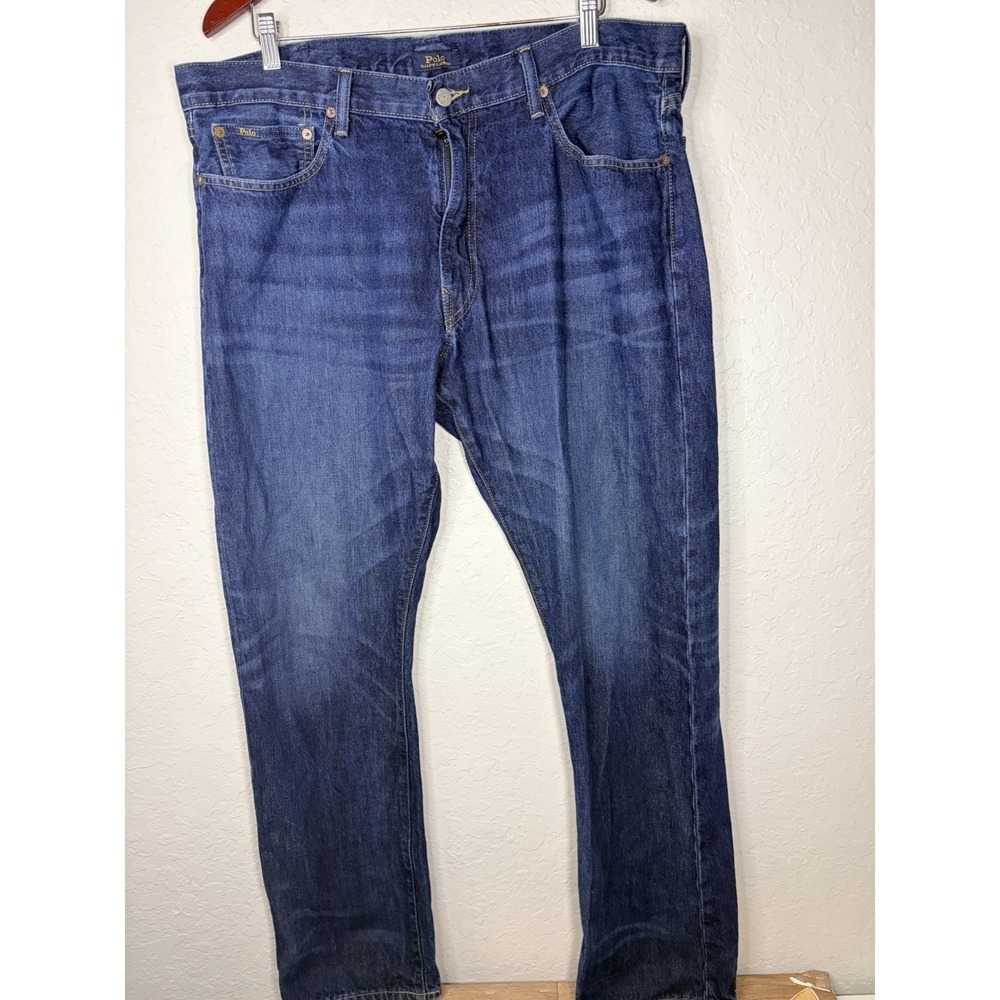 POLO RALPH LAUREN THE VARICK SLIM STRAIGHT 38 X 32 JEANS 100% COTTON BLUE DENIM